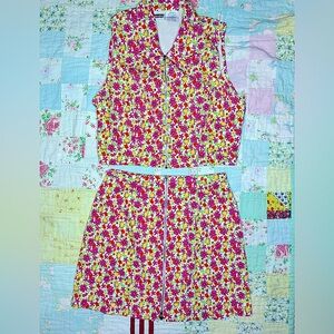 Vintage Exhilaration Floral Vest And Skirt Set Retro Large